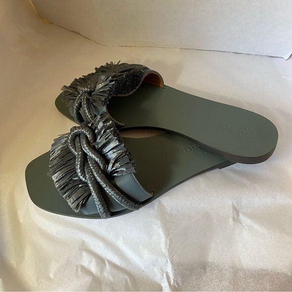 Tory Burch Rope Flat Slide Sandal Dress Calf GRAY Size 8 - Picture 4 of 12